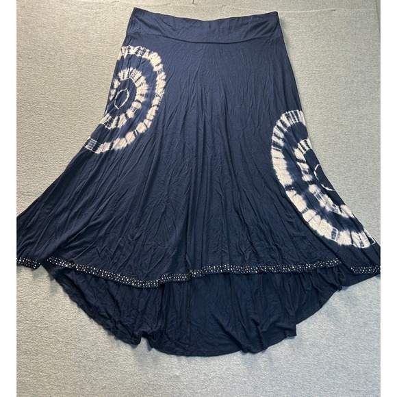 Roz & Ali Dresses & Skirts - Roz & Ali Maxi Skirt Womens 2X Navy Tie Dye Rhinestone Stud Boho High Low Hem